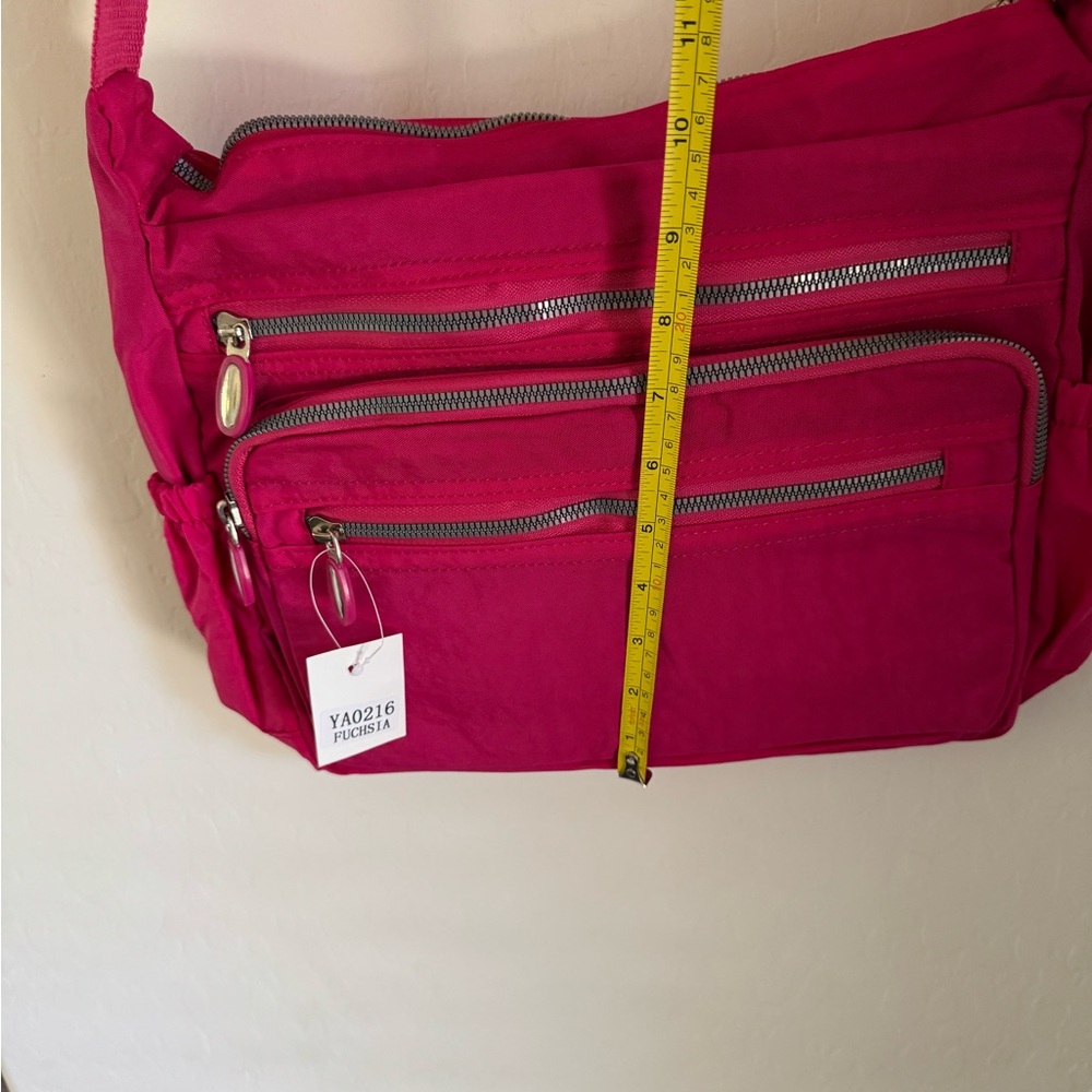 New Pink Nylon Crossbody Purse Bag Pockets Zippers Bright SIDE POCKETS - Picture 13 of 13